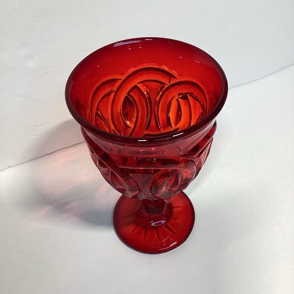 Rare Double Ring Ruby water Goblet Glass By LG Wright Vintage MCM 5” - Picture 7 of 8